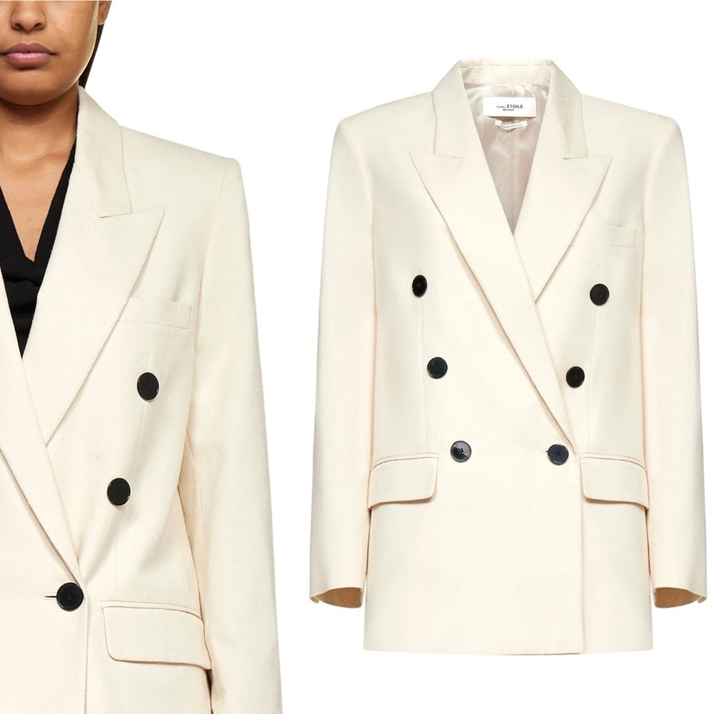 Isabel Marant Cotton Wool Blend Blazer Jacket in Ivory Size 42 (XL US) - Picture 10 of 16